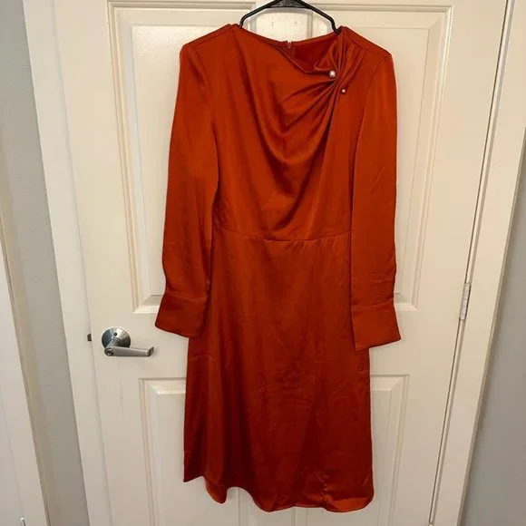 knee length dresses for ladies GABRIELLE DRESS IN SILK ORGANZA BURNT ORANGE main image 0